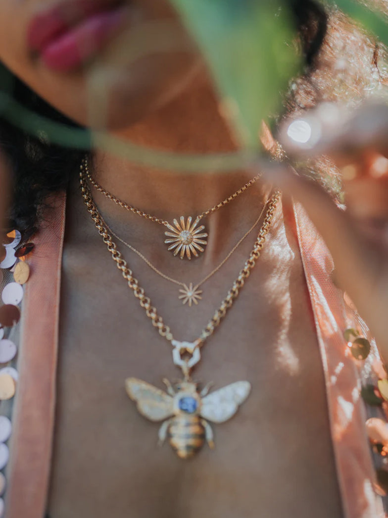 Mini Sunflower Pendant Necklace Diamond