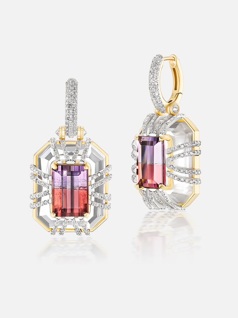 MCM Tie Dye 12.13ct Bi-Color Tourmaline Bianca Drop Earrings OOAK