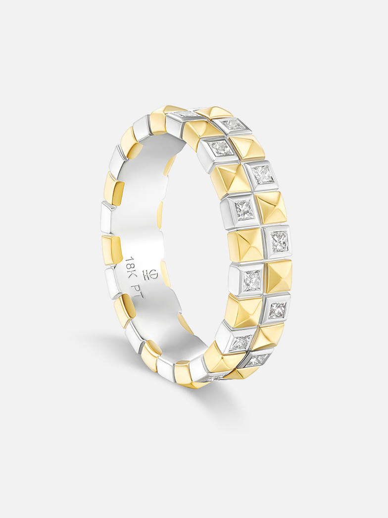 Mixed Metal Checkerboard Ring Double