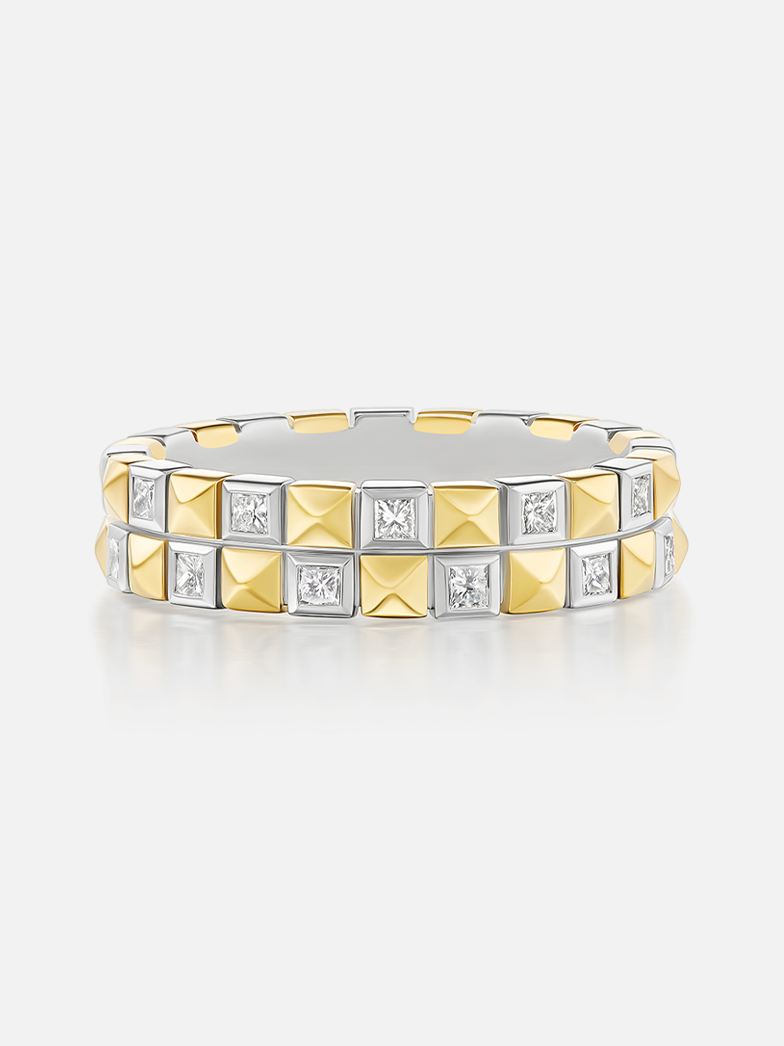 Mixed Metal Checkerboard Ring Double