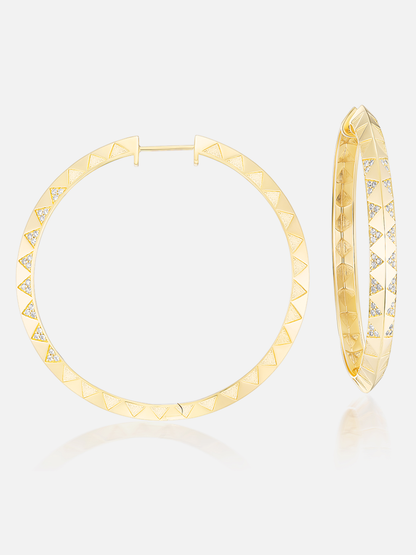 2" Knife Edge Hoops, Textured Gold