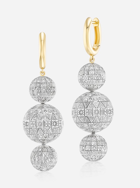 Disco Huggie Earrings, 3 Tier
