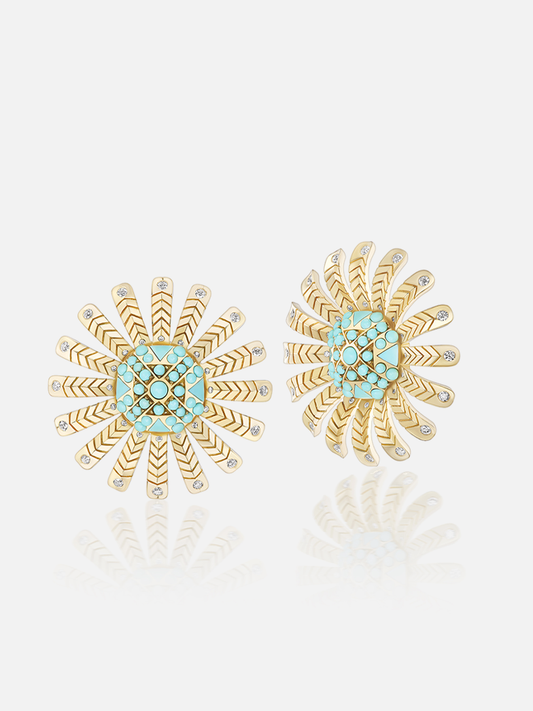 Chubby Sunflower Turquoise Button Earrings
