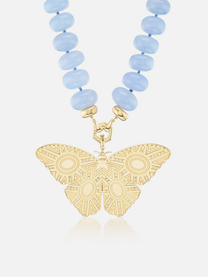 Halsketten-Set mit Chalcedon-Schmetterlings-Anhänger