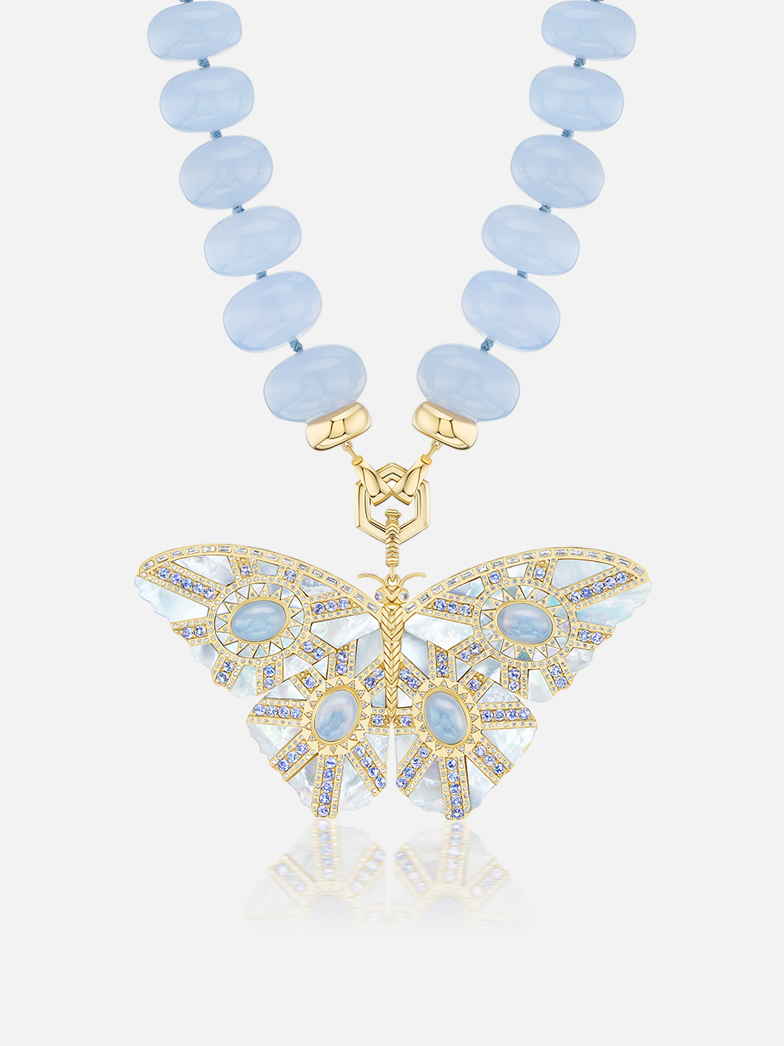 Chalcedony Butterfly Pendant Necklace Set