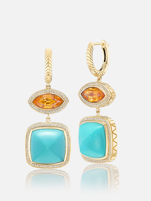 Totem Huggie Earrings Mandarin Garnet Turquoise MCM