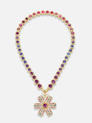 Poppy Pendant Garnet Tennis Necklace Set