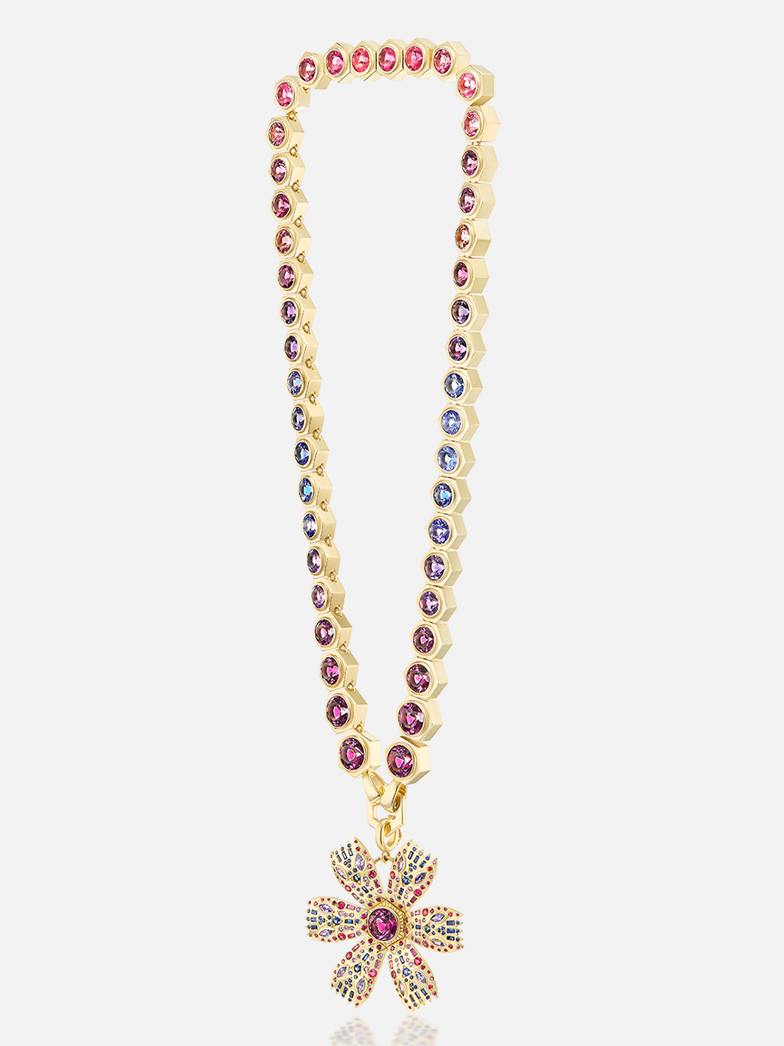 Poppy Pendant Garnet Tennis Necklace Set