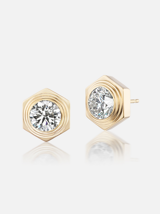 Hexed Diamond Stud Earrings