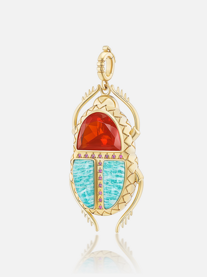 Major Scarab Pendant Fire Opal Amazonite
