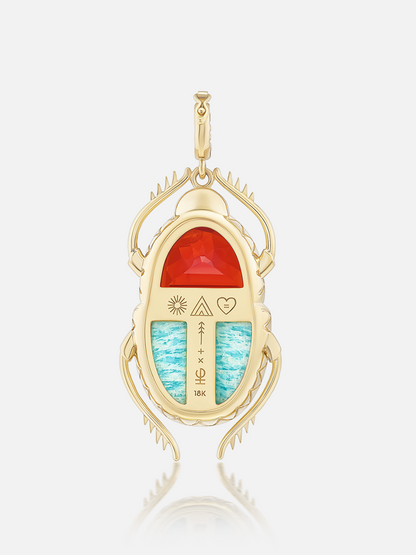Major Scarab Pendant Fire Opal Amazonite