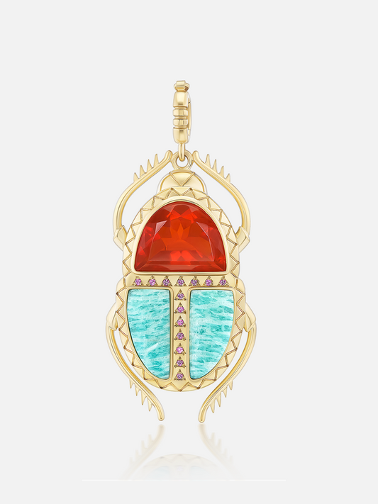 Major Scarab Pendant Fire Opal Amazonite