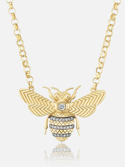 16-18" Mini Bee Pendant Necklace Diamond