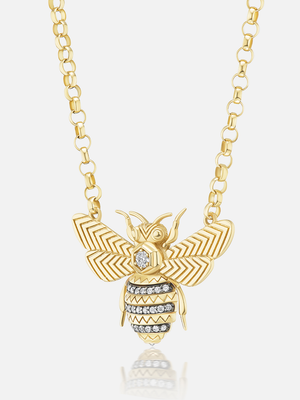 Halskette mit Mini-Bienen-Anhänger und Diamant