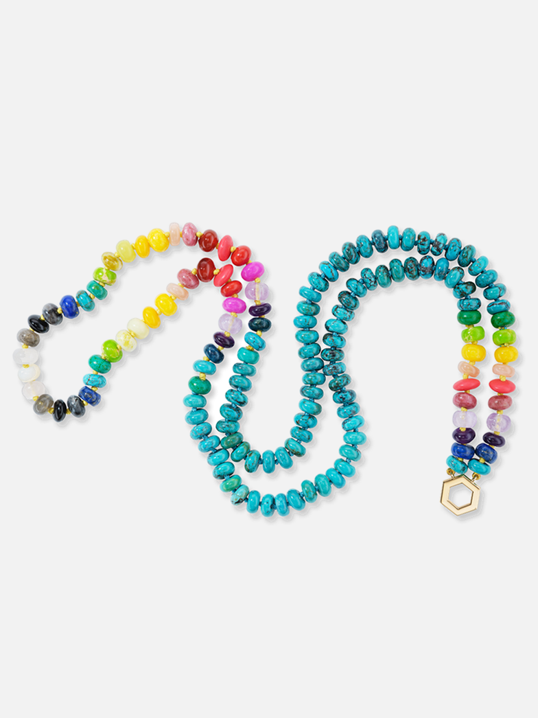 32" Rainbow Turquoise Bead Foundation Necklace RTS