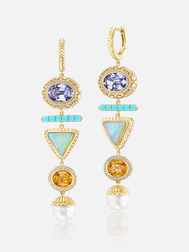 Totem Drop Huggie Tanzanite/Opal/Pearl/TQ MCM