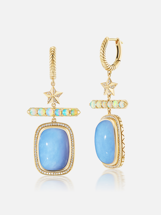 Supernova Huggie Earrings, Opal Chalcedony