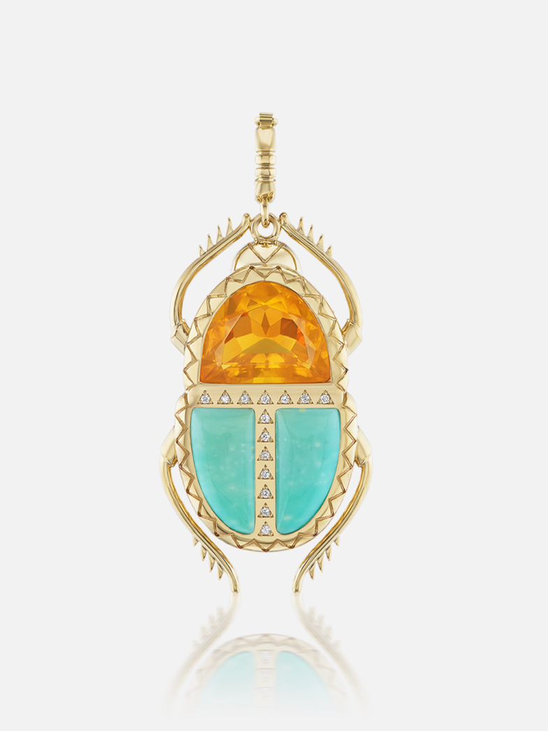 Scarab Pendant Fire and Wood Opal