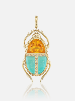 Scarab Pendant Fire and Wood Opal