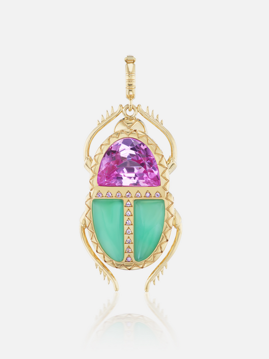 Scarab Pendant Pink Topaz and Chrysoprase
