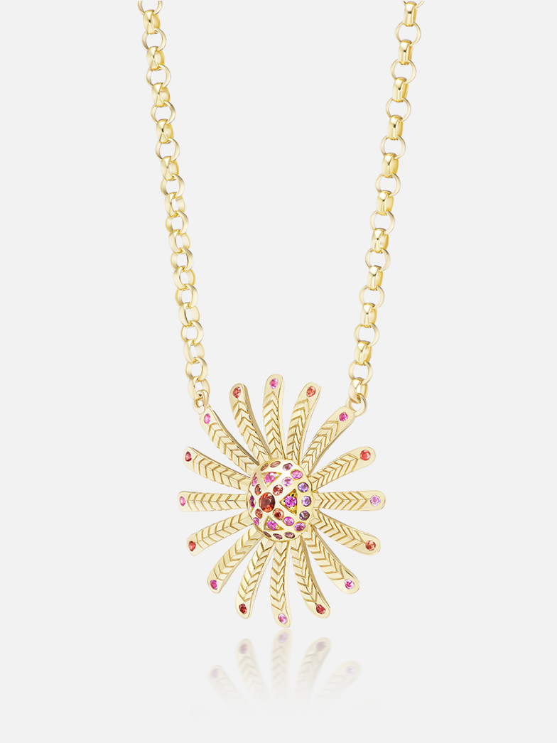 Mini Sunflower Pendant Necklace Pink RTS