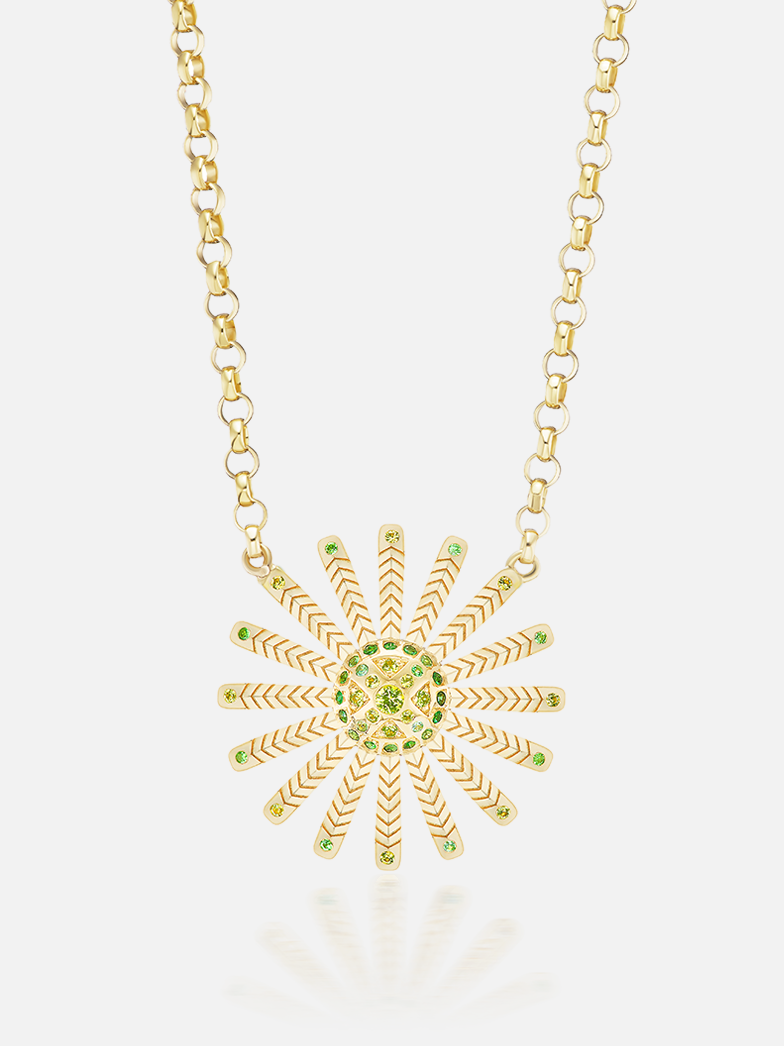Mini Sunflower Pendant Necklace Green RTS