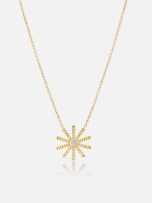Halskette mit kleinem Sonnenblumen-Anhänger und Diamant-RTS 