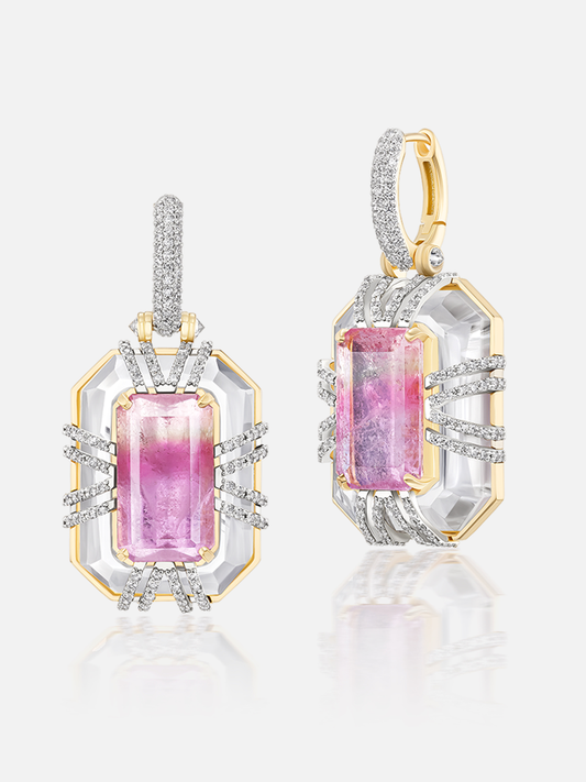 Tie Dye 14.9ct Bi-Color Tourmaline "Bianca" Drop Earrings