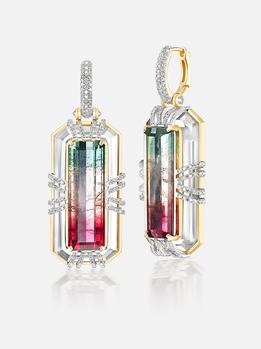 Tie Dye 44.82ct Bi-Color Tourmaline "Bianca" Drop Earrings