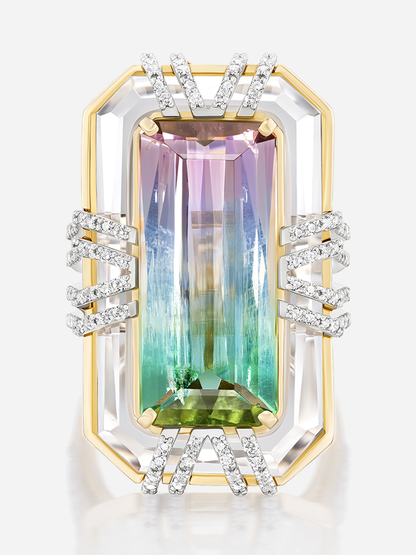 Tie Dye 11.19ct Bi-Color Tourmaline "Bianca" Ring