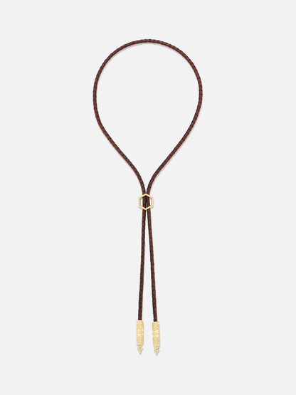 Braided Leather Engraved Gold Foundation Bolo