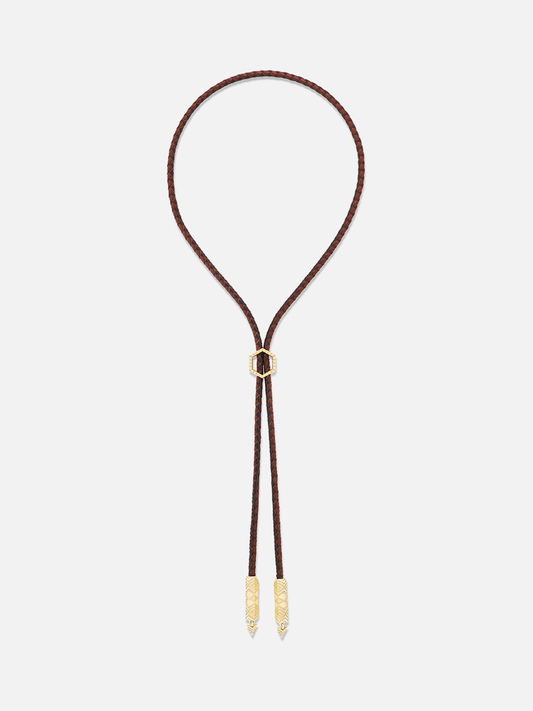 Braided Leather Engraved Gold Foundation Bolo