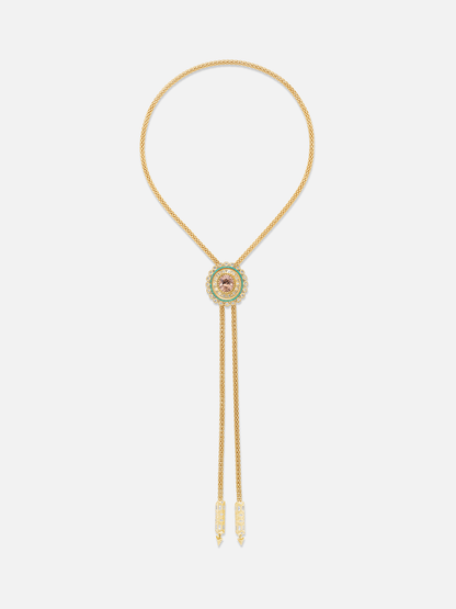 Champagne Zircon & Turquoise Cabochon Concho Bolo Necklace 9.14ct