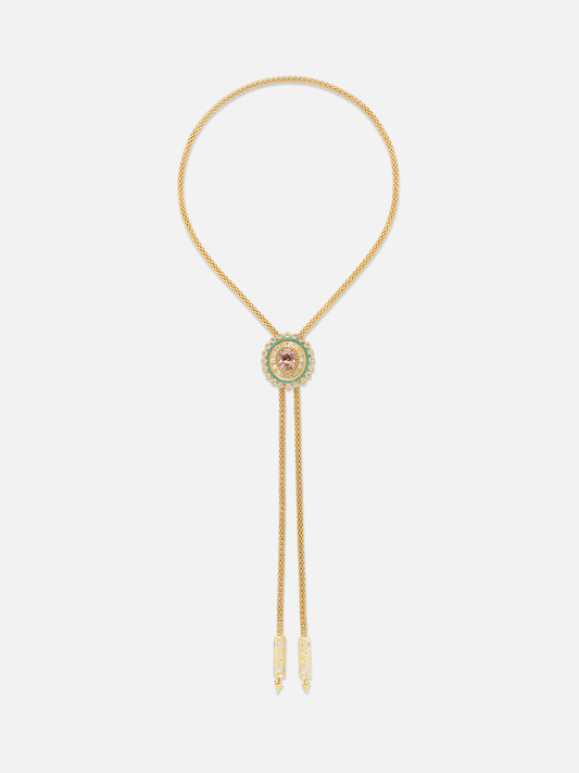 Champagne Zircon & Turquoise Cabochon Concho Bolo Necklace 9.14ct