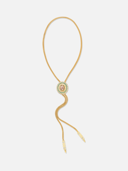 Champagne Zircon & Turquoise Cabochon Concho Bolo Necklace 9.14ct