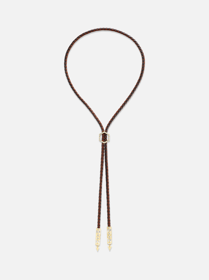 Braided Leather Engraved Gold Foundation Bolo