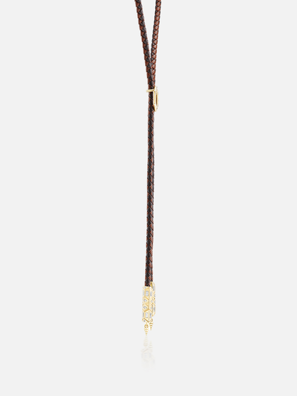 Braided Leather Engraved Gold Foundation Bolo