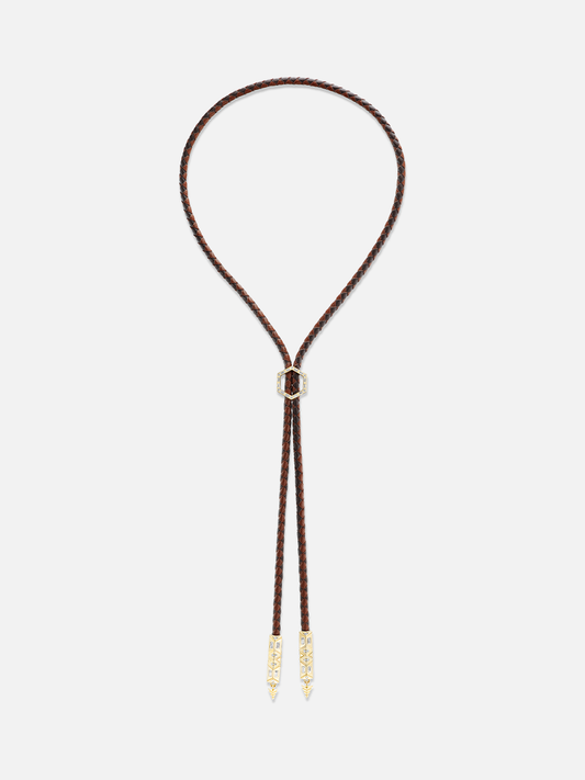 Braided Leather Diamond Foundation Bolo