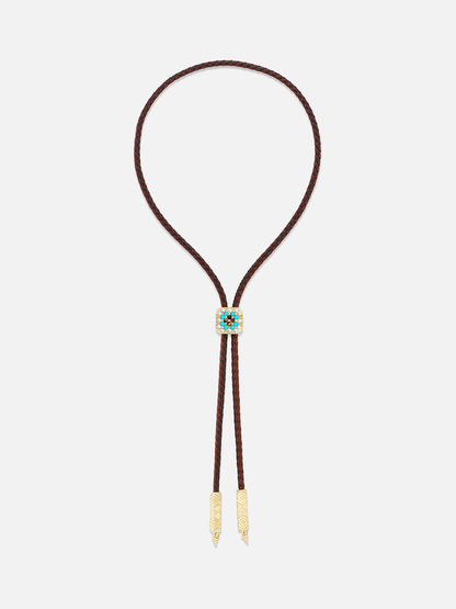 Braided Leather Granny Square Foundation Bolo