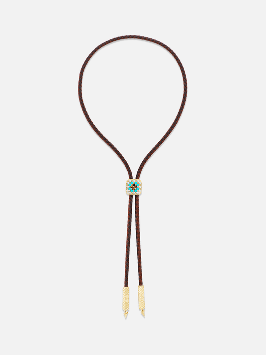 Braided Leather Granny Square Foundation Bolo