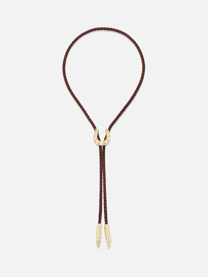 Braided Leather Horseshoe Foundation Bolo