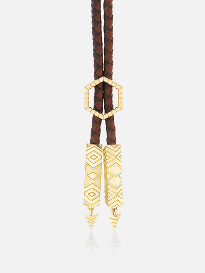 Braided Leather Engraved Gold Foundation Bolo