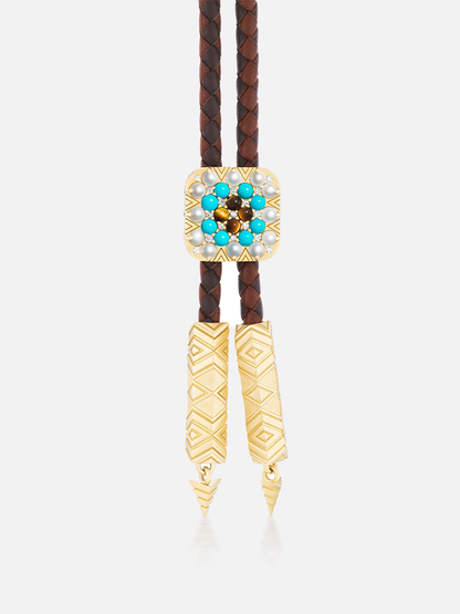 Braided Leather Granny Square Foundation Bolo