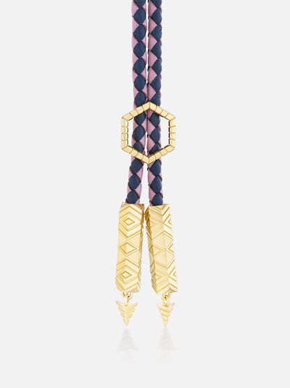 Lilac Braided Leather Engraved Gold Foundation Bolo