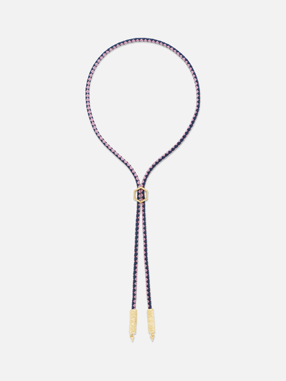 Lilac Braided Leather Engraved Gold Foundation Bolo