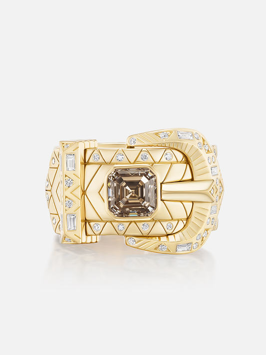 Asscher Champagne Diamond Buckle Ring 1.5ct Size 6