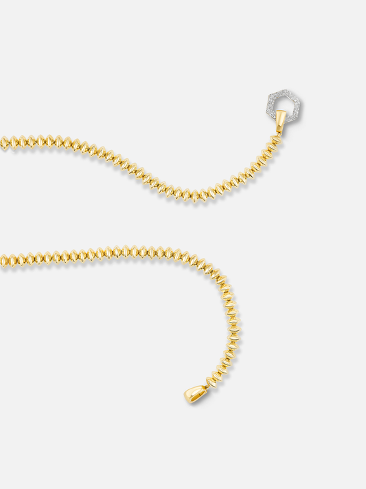 16" Knife Edge Gold Bead & Diamond Pave Hexagon Foundation Necklace