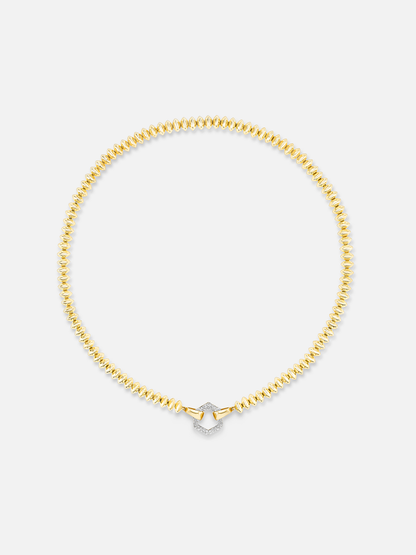 16" Knife Edge Gold Bead & Diamond Pave Hexagon Foundation Necklace