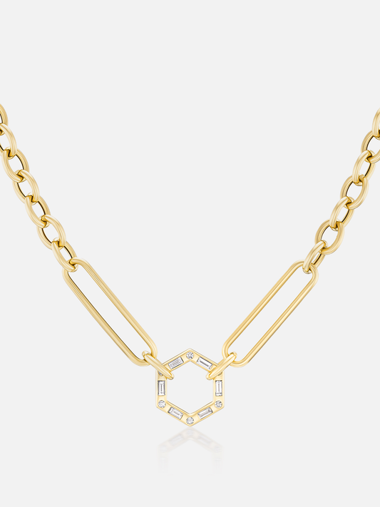 18" Stirrup Cable Chain Mixed Diamond Hexagon
