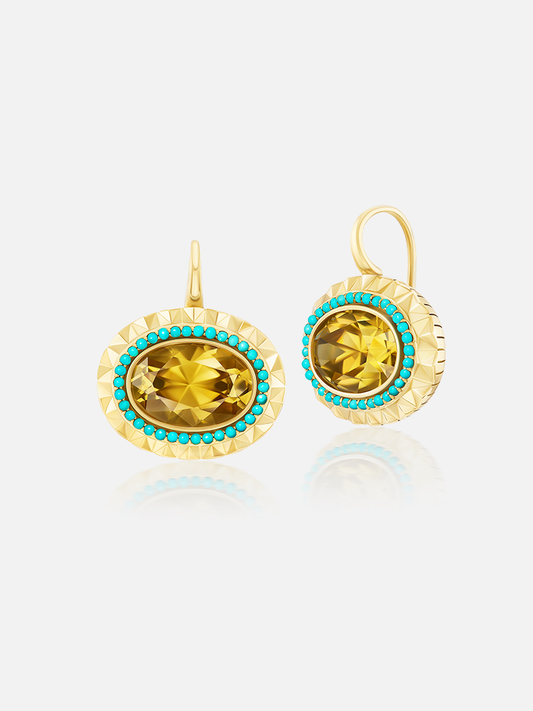 Sunnyside Champagne Zircon & Turquoise Earrings 11.73ct